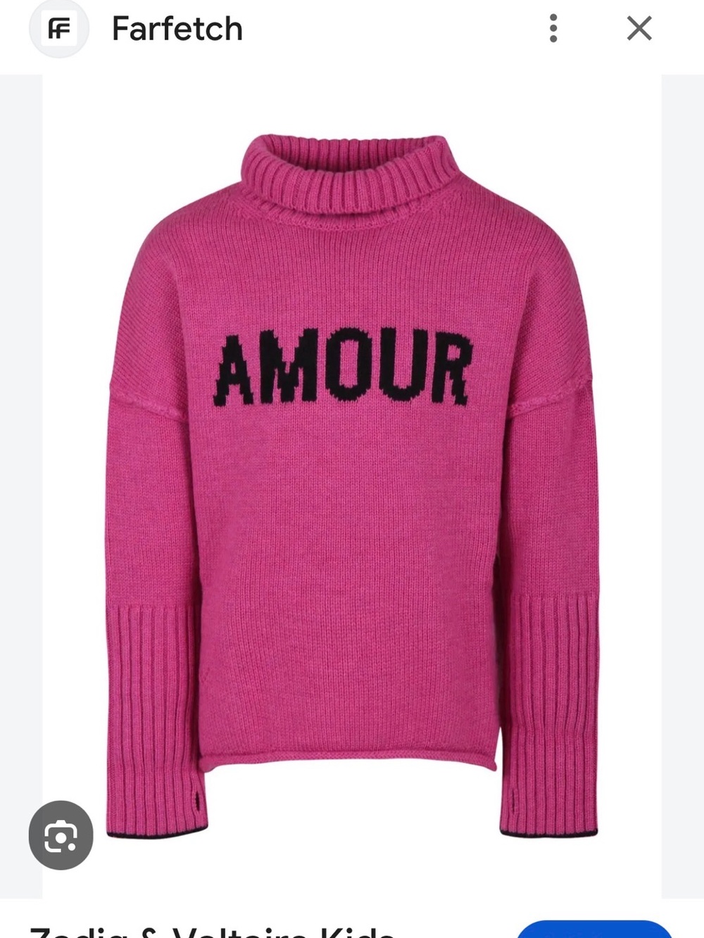 Zadig & Voltaire Kids Fuchsia Turtleneck Sweater with AMOUR Logo - New